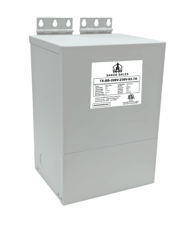 22.1 kVA Step-Up Buck-Boost Transformer, 208V → 236V, 93.7A, Single Phase