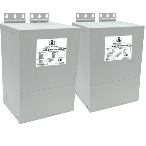 22.1 kVA Step-Down Buck-Boost Transformer, 240V → 208V, 106.37A, Three Phase