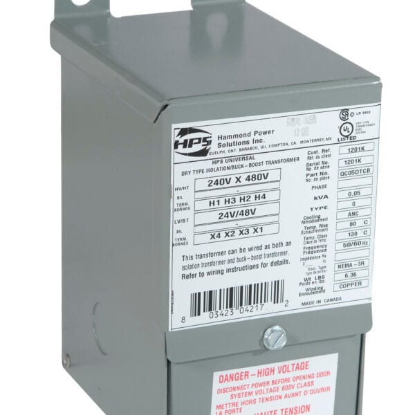 Hammond Power Solutions QC15ESCB Buck-Boost Transformer, 0.15 kVA, 120/240V Primary, 16/32V Secondary, Single Phase