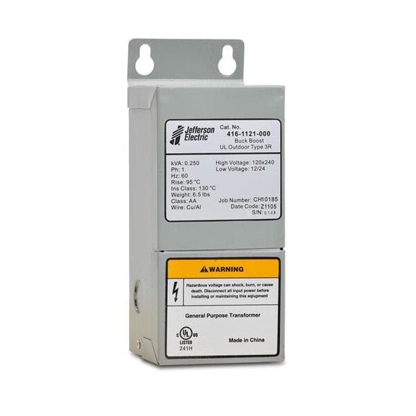 Jefferson Electric 416-1101-000 Buck-Boost Transformer, 0.1 kVA, 120/240V Primary, 12/24V Secondary, Single Phase
