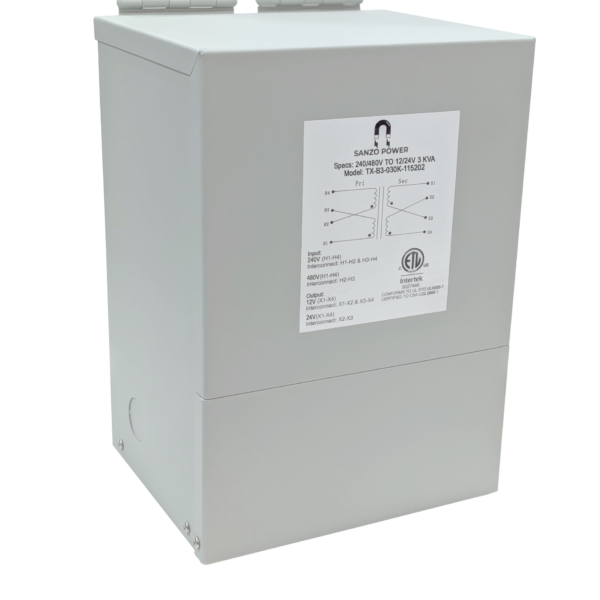 3 kVA Buck-Boost Base Transformer, 240/480V × 12/24V, Single Phase