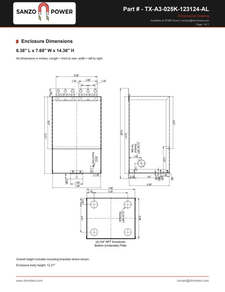 TX-A3-025K-123124-AL enclosure dimensions