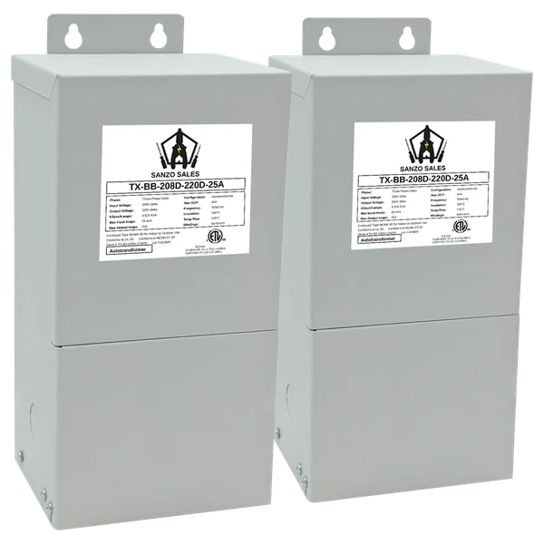 9.53 kVA Step-Up Buck-Boost Transformer (Booster), 208V → 220V, 25A, Three Phase
