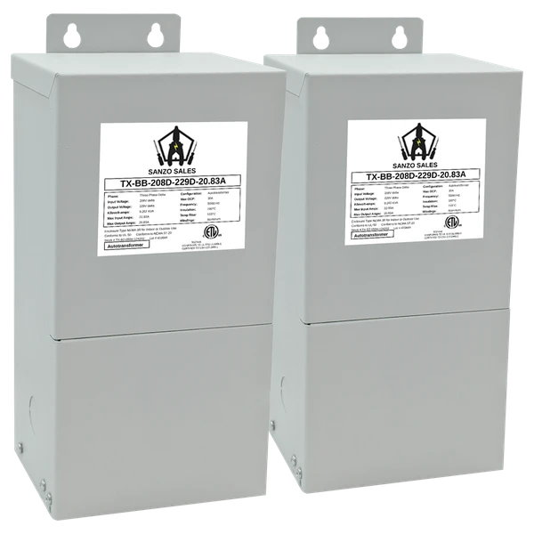 8.26 kVA Step-Up Buck-Boost Transformer (Booster), 208V → 229V, 20.83A, Three Phase